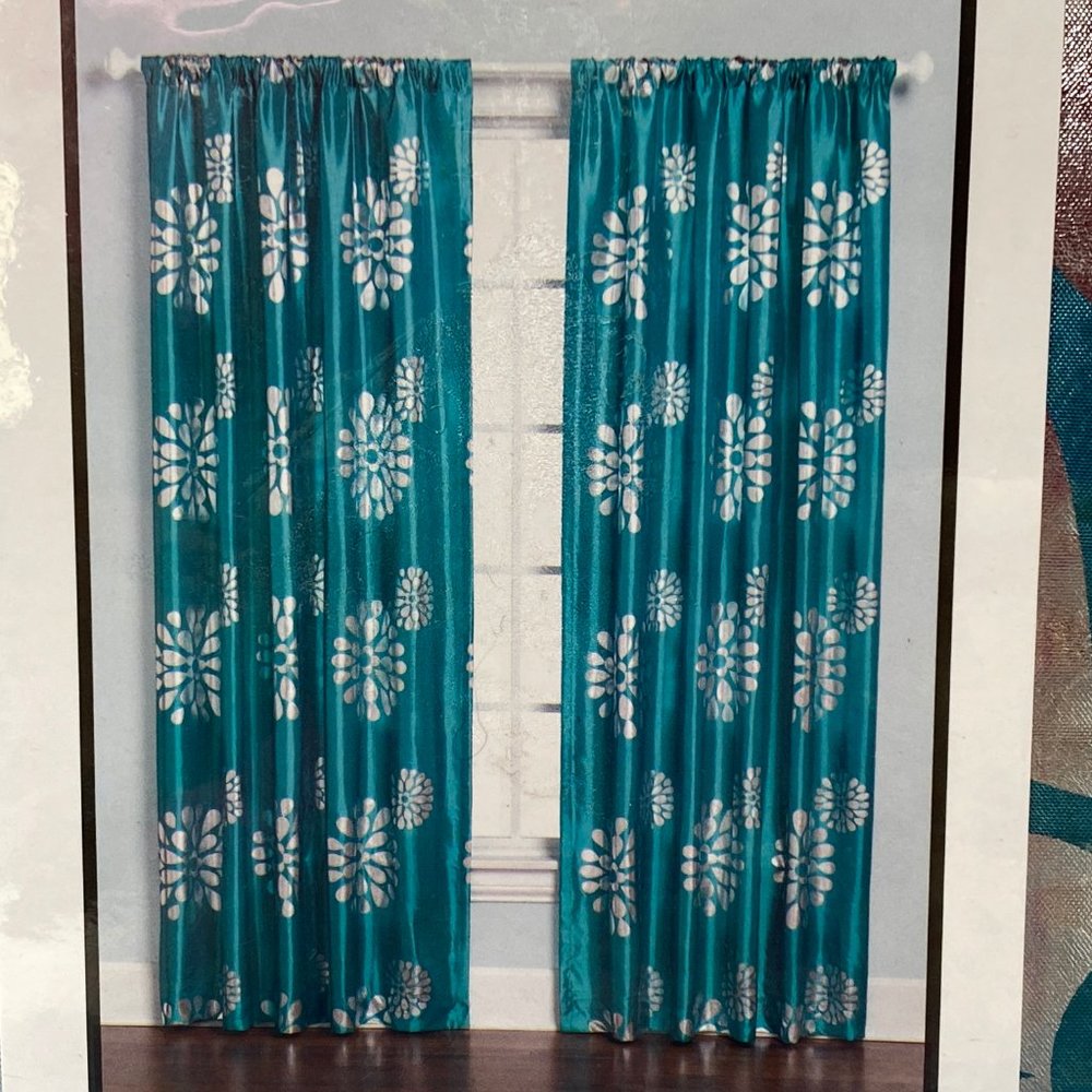 Zazzle Rod Pocket  Window Curtain Panel in Aqua - Picture 4 of 6